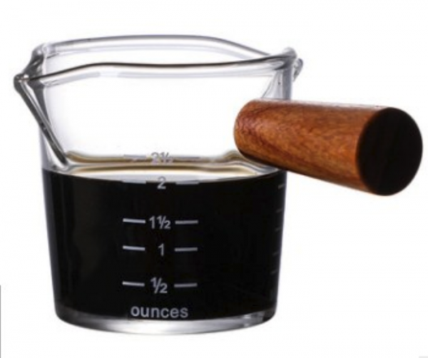 Espresso Shotglas 70ml mit Holzgriff und 2 x Auslauf